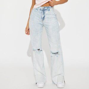 Doubling Down Ripped Flare Jeans Color Light Wash